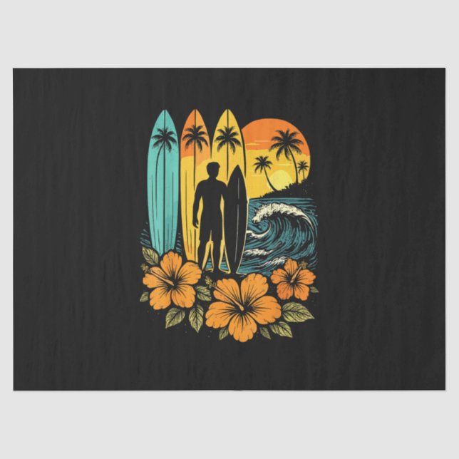 Retro Surf Beach Sunset Tropical Tissue Paper (Front)
