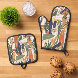 Retro Surf Club Oven Mitt & Pot Holder Set