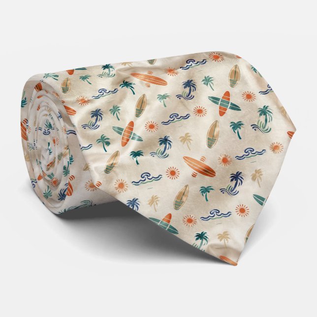 Retro Surf Culture Pattern Tie (Rolled)