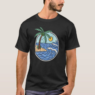 Retro Surf Palm Tree Beach Big Wave Vintage Surfer T-Shirt
