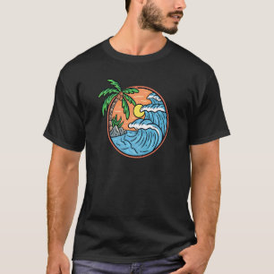 Retro Surf Palm Tree Beach Big Wave Vintage Surfer T-Shirt