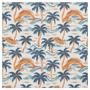Retro Surf Palms & Ocean Waves Pattern Fabric
