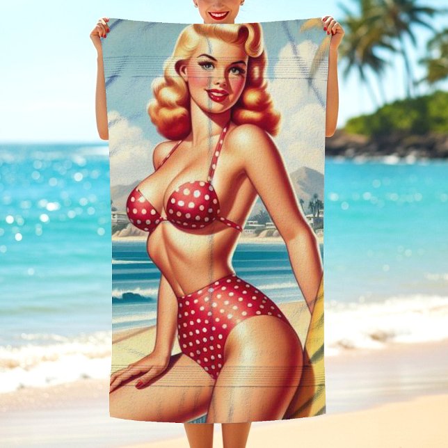 Retro Surf Pin Up Beach Towel (Creator Uploaded)