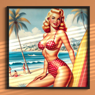 Retro Surf Pin Up Poster