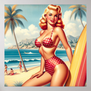 Retro Surf Pin Up Poster