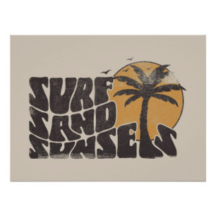 Retro Surf Sand Sunsets Palm Tree Beach Vibes Poster