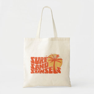 Retro Surf Sand Sunsets Palm Tree Beach Vibes Tote Bag