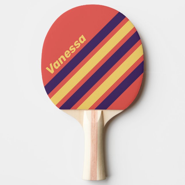 Retro Surf Sunset Angled Striping with Name Ping Pong Paddle (Front)