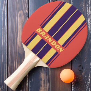 Retro Surf Sunset Board Stripes with Name Ping Pong Paddle