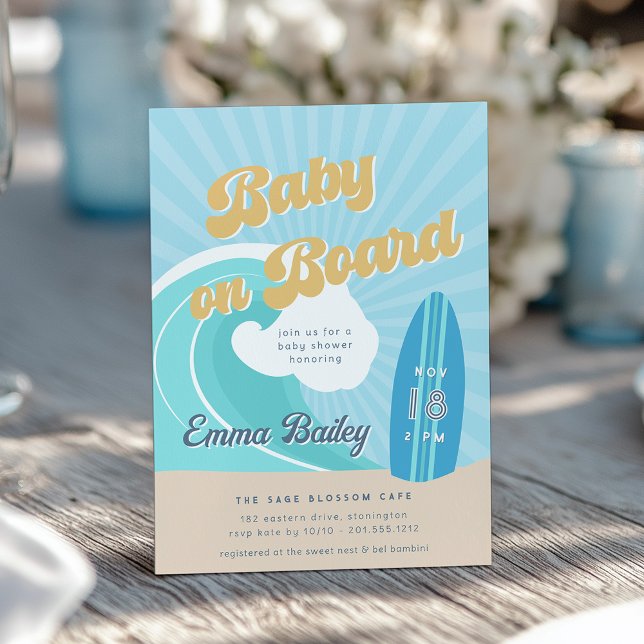 Retro Surf Theme Baby Shower Invitation (Creator Uploaded)