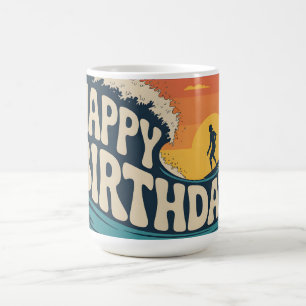 Retro Surf Theme "Happy Birthday" Illustration Coffee Mug
