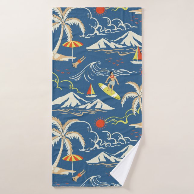 Retro Surf Tropical Pattern Bath Towel (Bath Towel)