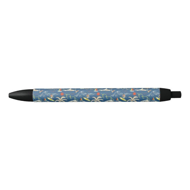 Retro Surf Tropical Pattern Black Ink Pen (Front)