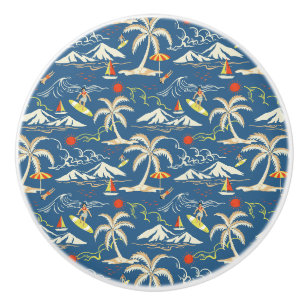 Retro Surf Tropical Pattern Ceramic Knob