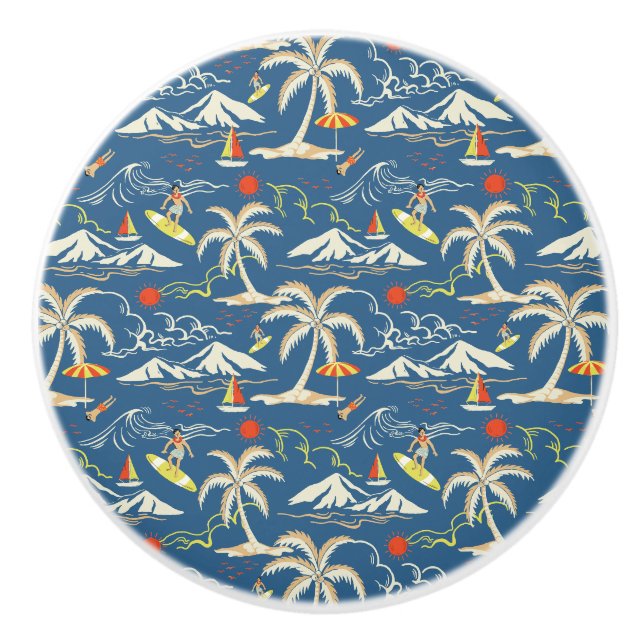 Retro Surf Tropical Pattern Ceramic Knob (Front)