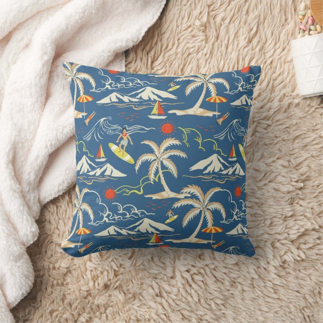 Retro Surf Tropical Pattern Cushion (Blanket)