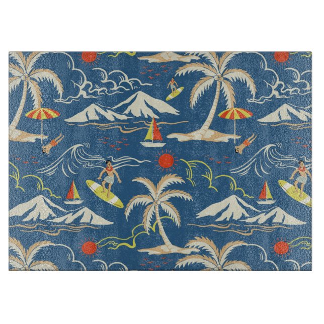 Retro Surf Tropical Pattern Cutting Board (Front)