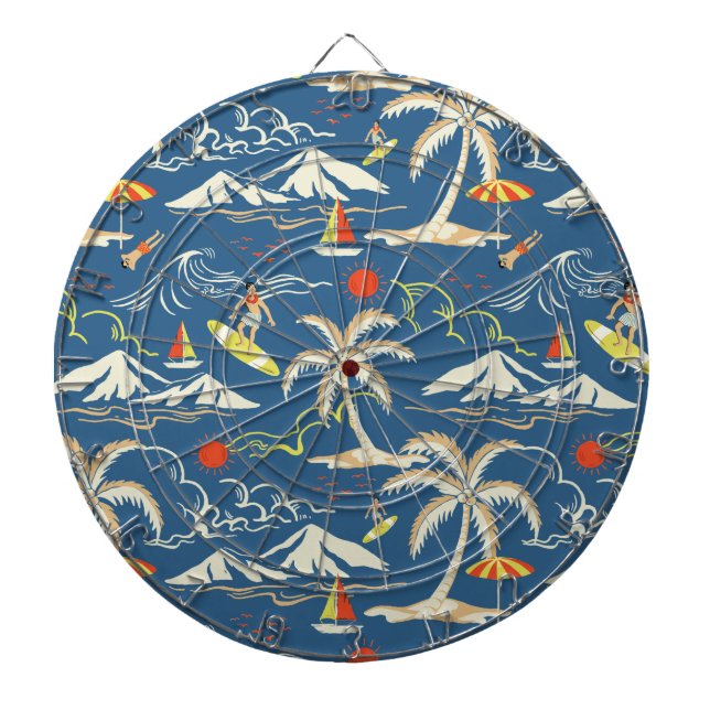 Retro Surf Tropical Pattern Dartboard (Front)
