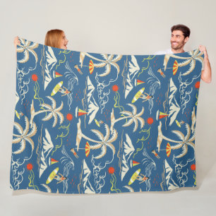 Retro Surf Tropical Pattern Fleece Blanket