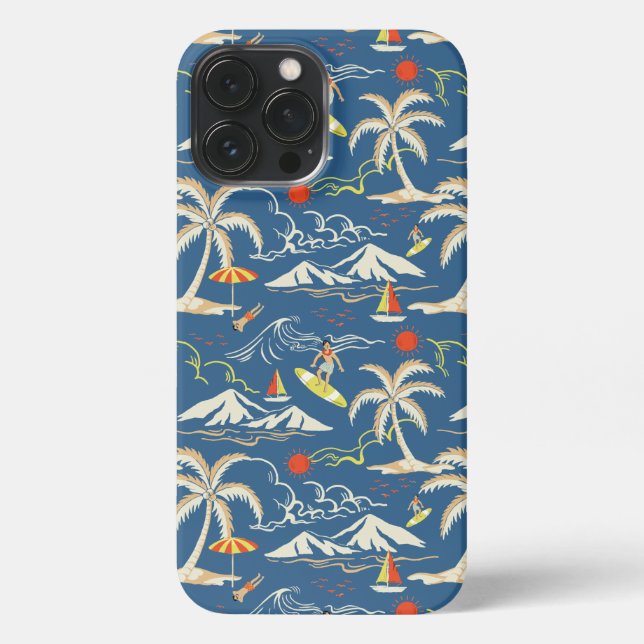 Retro Surf Tropical Pattern iPhone Case (Back)