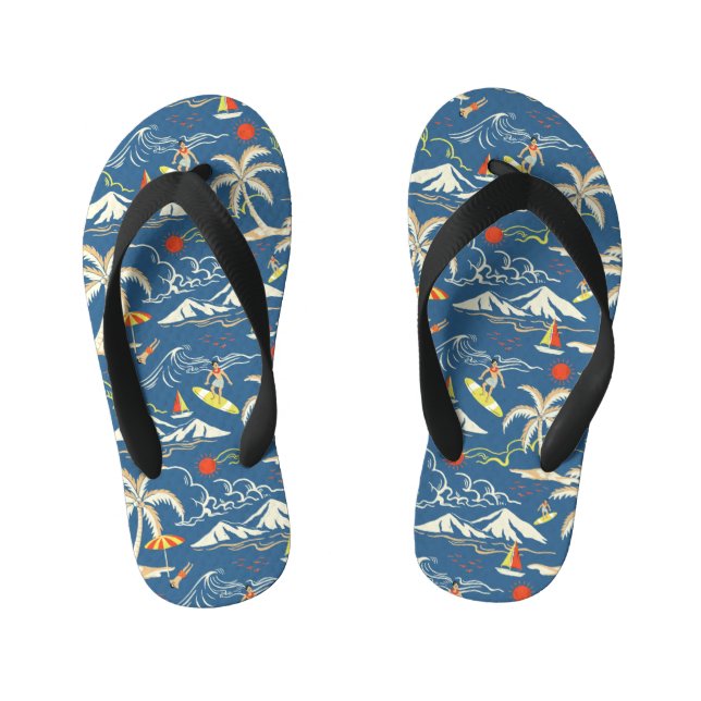 Retro Surf Tropical Pattern Kid's Thongs (Footbed)