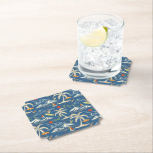 Retro Surf Tropical Pattern Paper Coaster