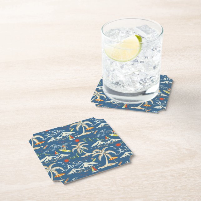Retro Surf Tropical Pattern Paper Coaster (Insitu)