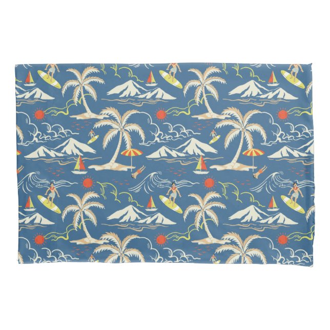 Retro Surf Tropical Pattern Pillowcase (Front)