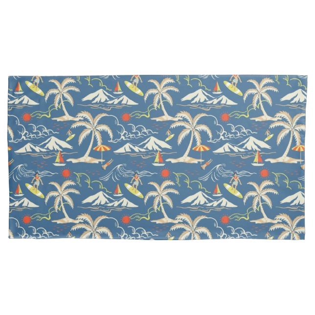 Retro Surf Tropical Pattern Pillowcase (Front)