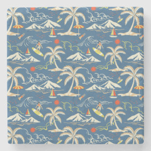 Retro Surf Tropical Pattern Stone Coaster