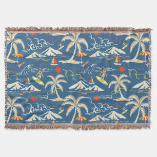 Retro Surf Tropical Pattern Throw Blanket