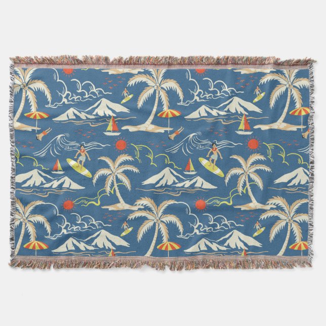 Retro Surf Tropical Pattern Throw Blanket (Front)