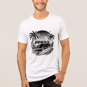 Retro Surf Van & Palm Trees Design Tri-Blend Shirt