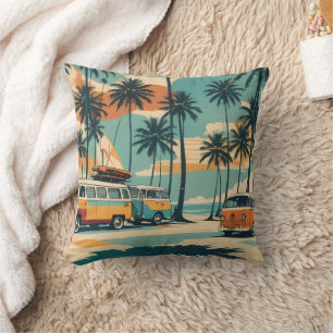 Retro Surf Van & Palm Trees Tropical Cushion