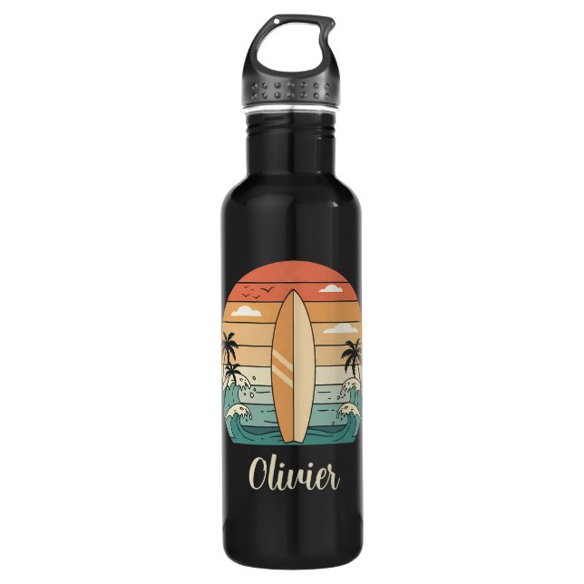 Retro Surf Vibes - Surfboard & Waves 710 Ml Water Bottle (Front)