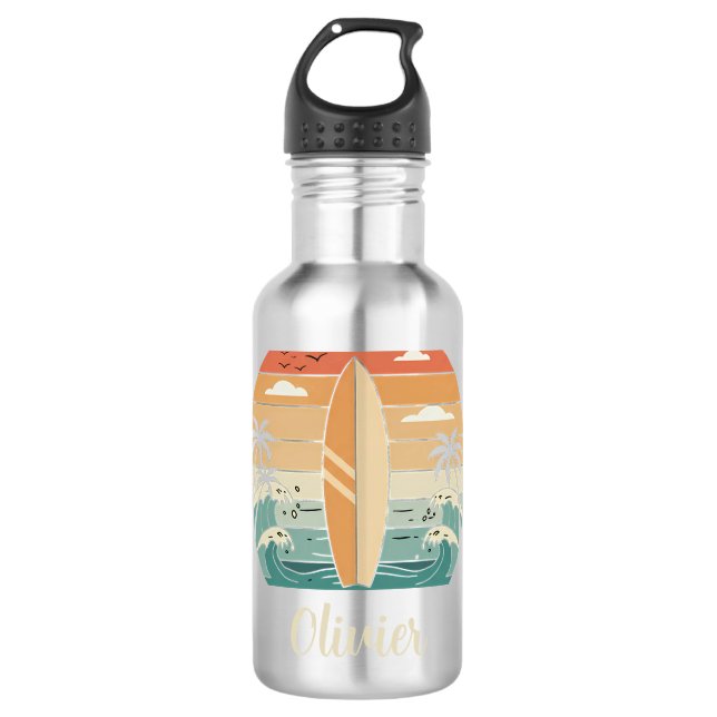 Retro Surf Vibes - Surfboard & Waves 710 Ml Water Bottle (Front)