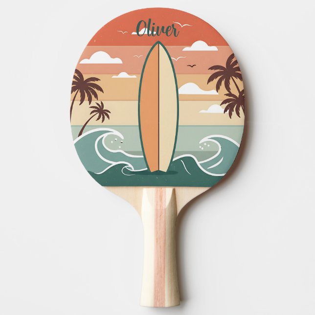 Retro Surf Vibes - Surfboard & Waves Ping Pong Paddle (Front)