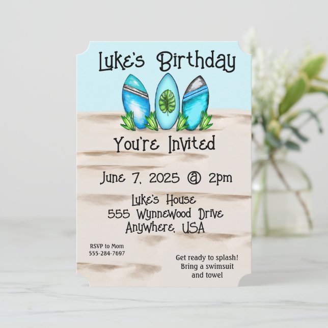 Retro Surfboards Invitation (Standing Front)