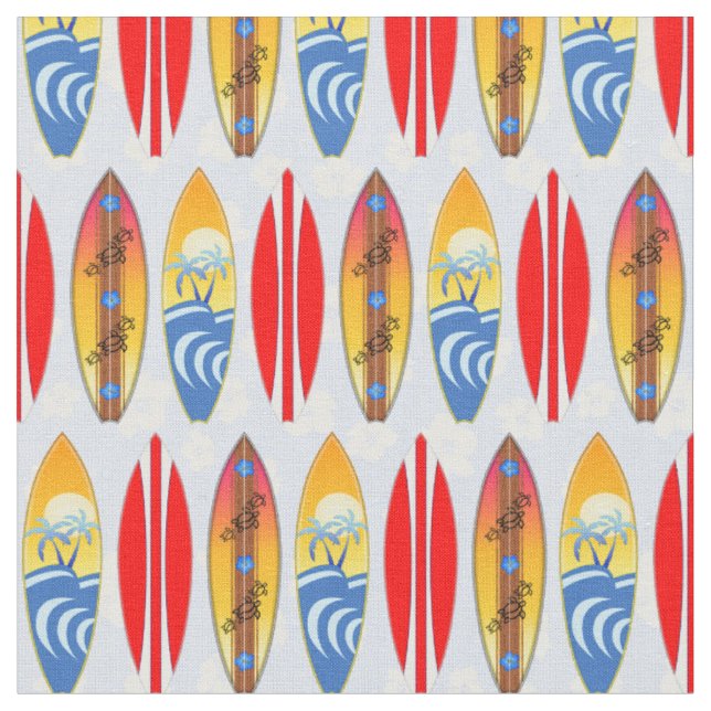 Retro Surfboards Light Blue Hibiscus Fabric (Close Up)