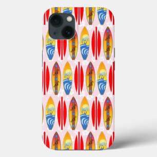 Retro Surfboards Pink Hibiscus iPhone 13 Case
