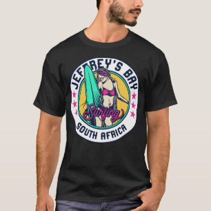 Retro Surfer Babe Badge Jeffreys Bay South Africa T-Shirt