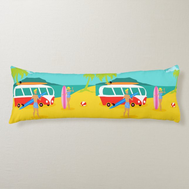 Retro Surfer Couple Body Pillow (Front)