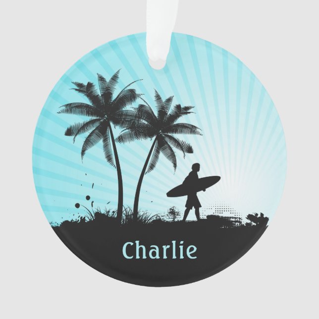 Retro Surfer custom name ornament (Front)