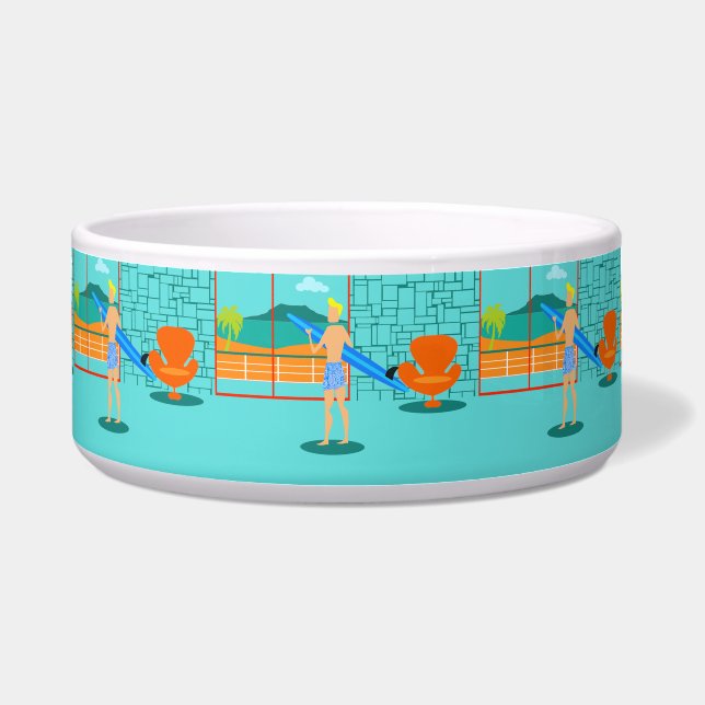 Retro Surfer Dude Ceramic Pet Bowl (Front)