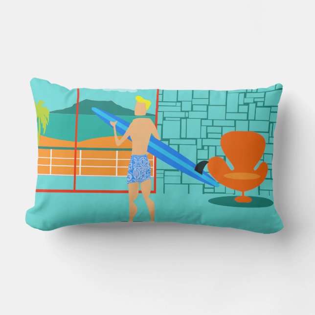 Retro Surfer Dude Lumbar Pillow (Front)