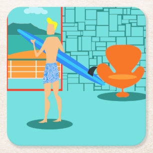 Retro Surfer Dude Paper Coasters
