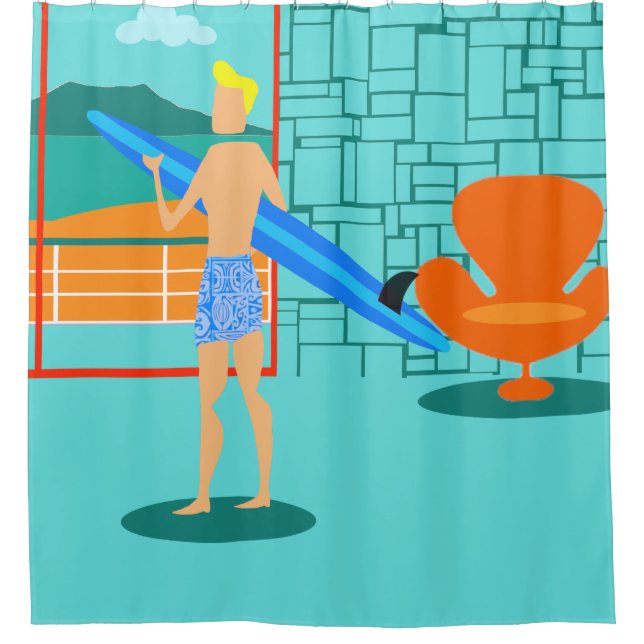 Retro Surfer Dude Shower Curtain (Front)