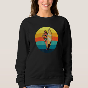 Retro Surfer Girl Sunrise Sunset For Ocean And Sur Sweatshirt