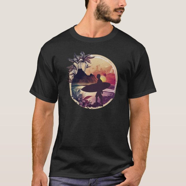 Retro Surfer Sunset Beach Men's T-Shirt (Front)