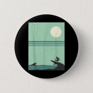 Retro Surfer Wave Moon Surfing Lover Beach Ocean 6 Cm Round Badge